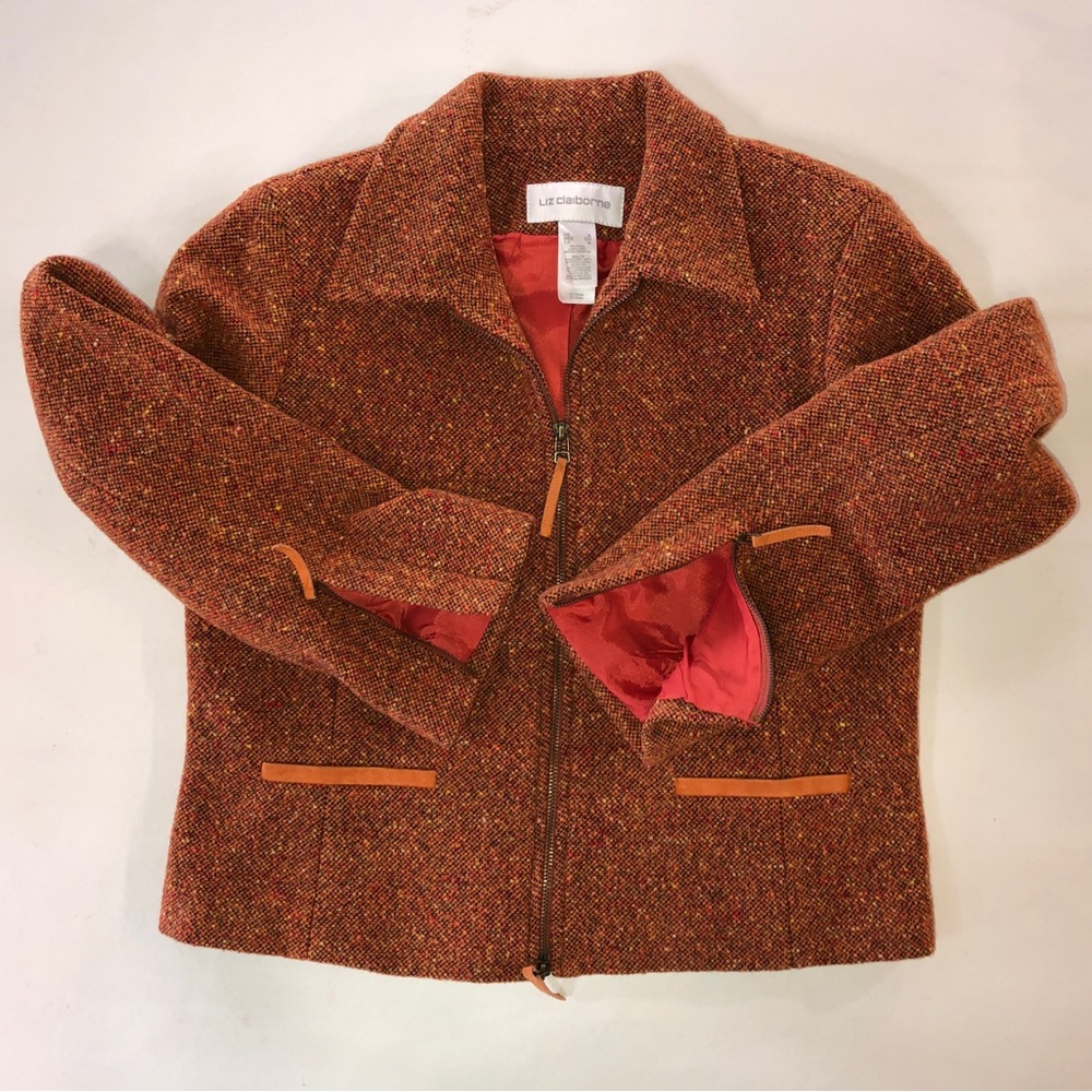 LIZ CLAIBORNE Vintage Wool Blend Suede Trim Cropped Jacket (S) - Picture 16 of 17